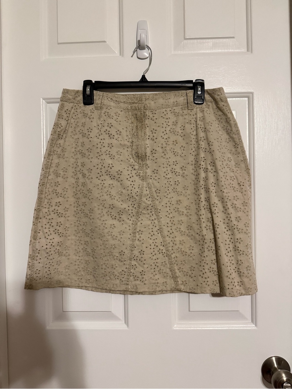 J. Jill Eyelet Mini Skirt Size 14 Beige Tan Floral Cotton A-Line Lined